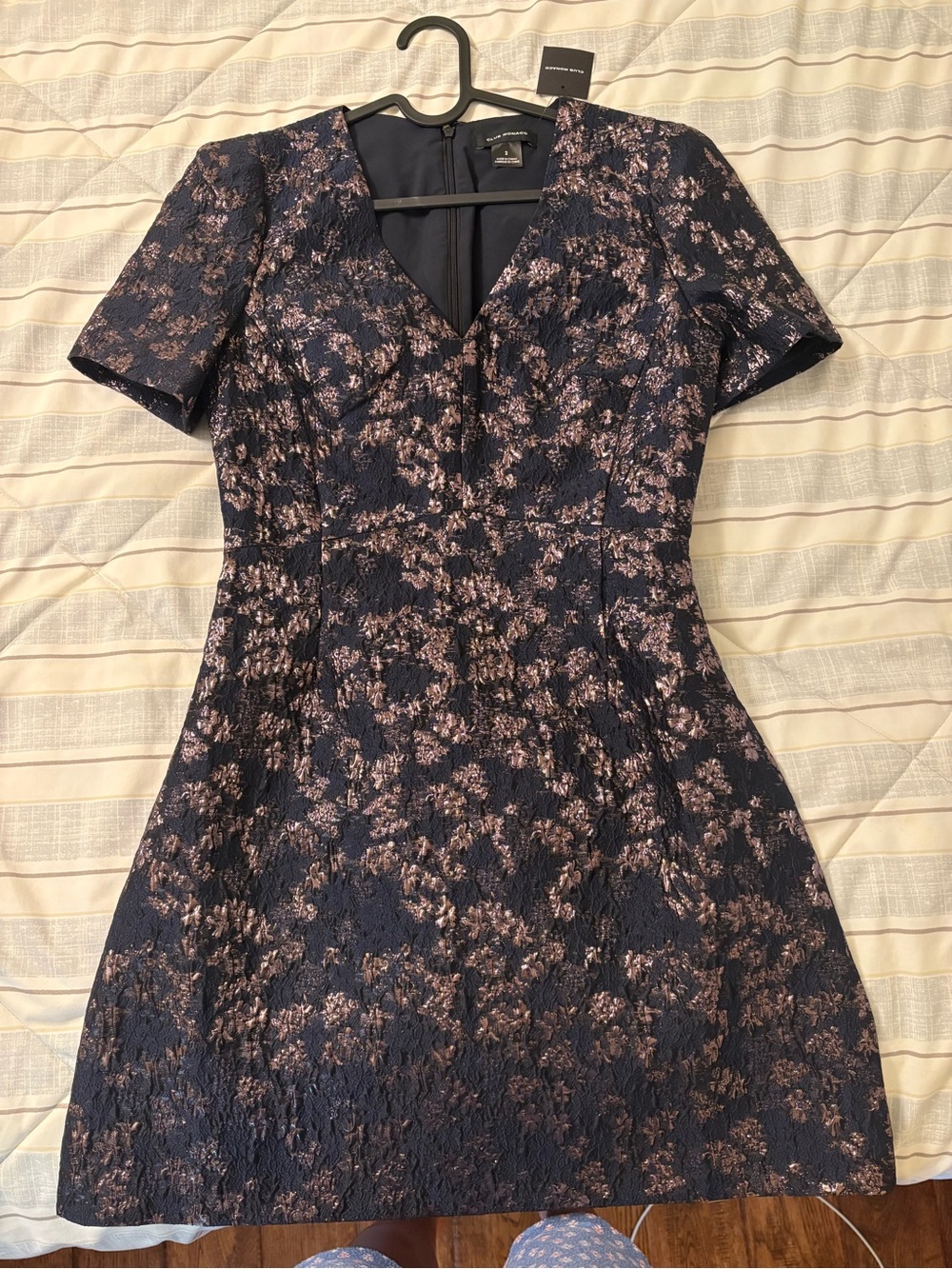 Club Monaco Navy Dress with Pink Floral Jacquard